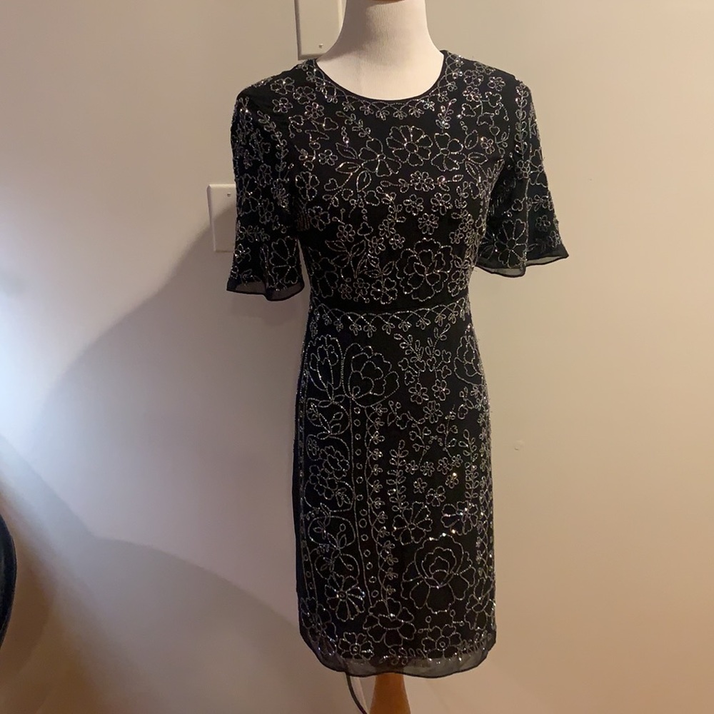 Needle & thread dress. Black sequins